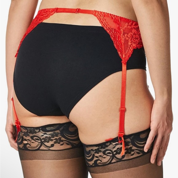 NEW Seven Til Midnight Red Gold All Floral Scallop Edge Lace Garter Belt S/M - Picture 3 of 6